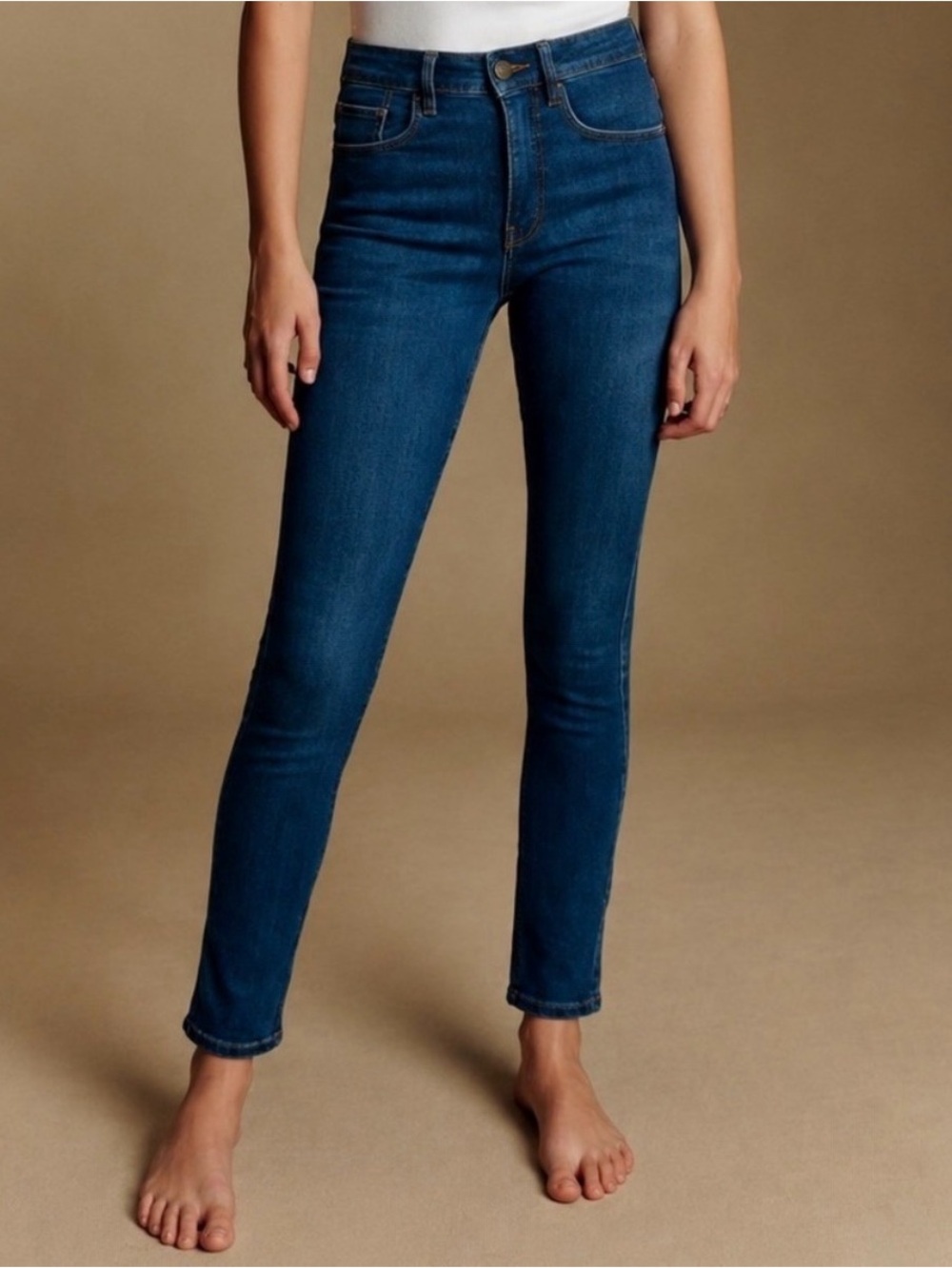 Sezane Slim High-Rise Skinny Jeans in Deep Blue Denim Size 24